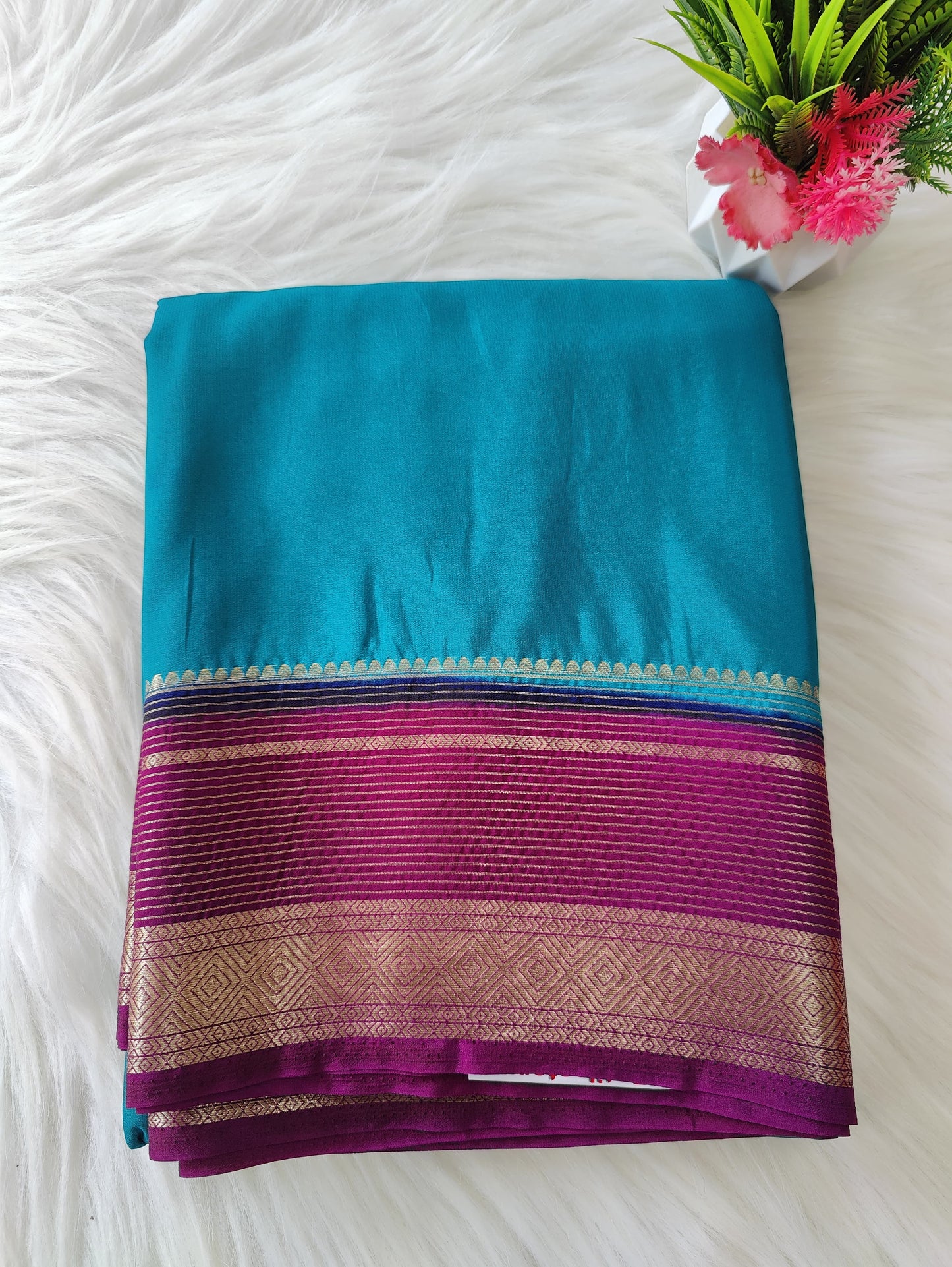 Semi Mysore Crepe plain border lines