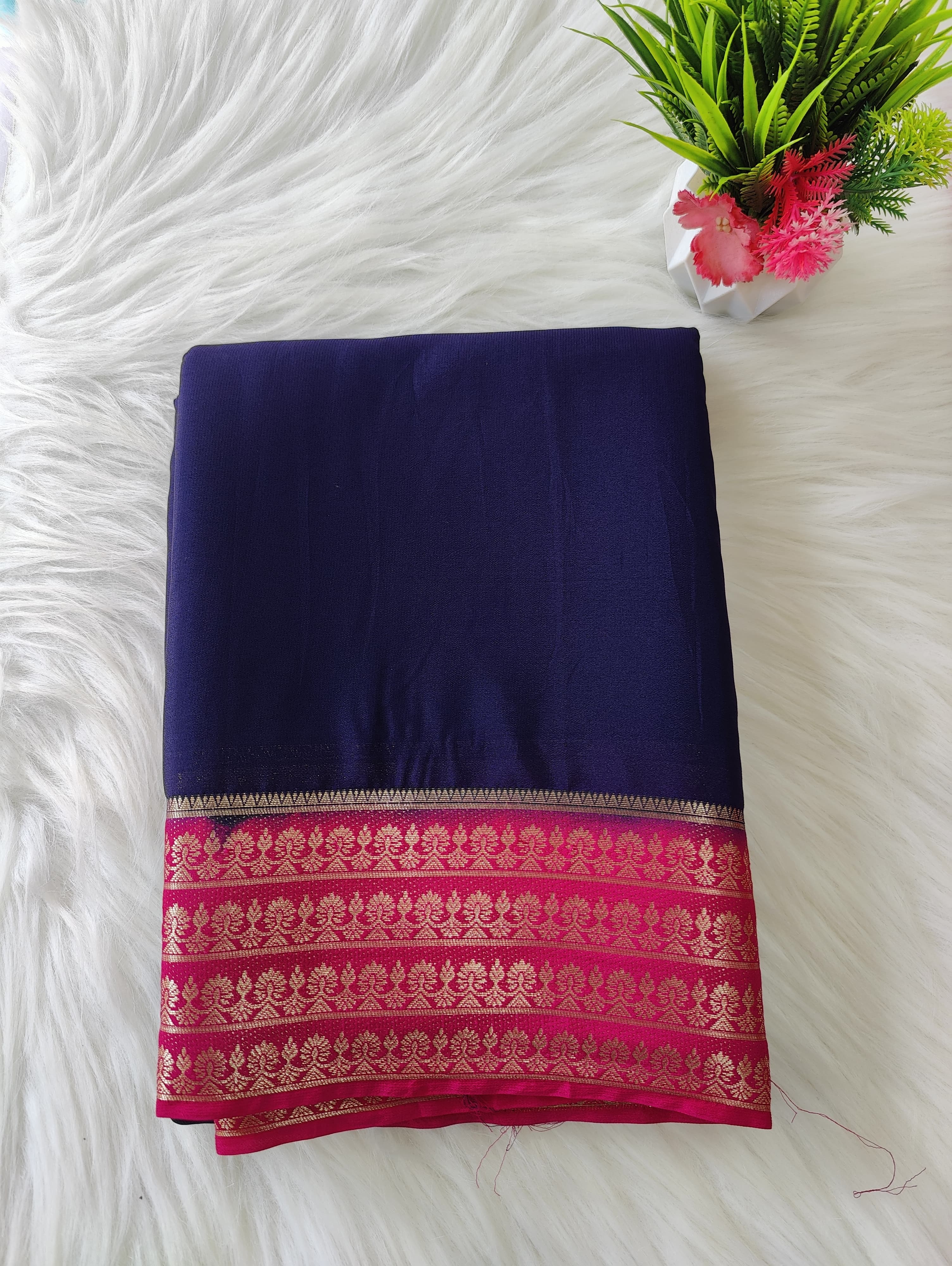 Premium Mysore Crepe contrast border