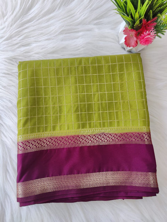 Premium Mysore Crepe Checks bentex border