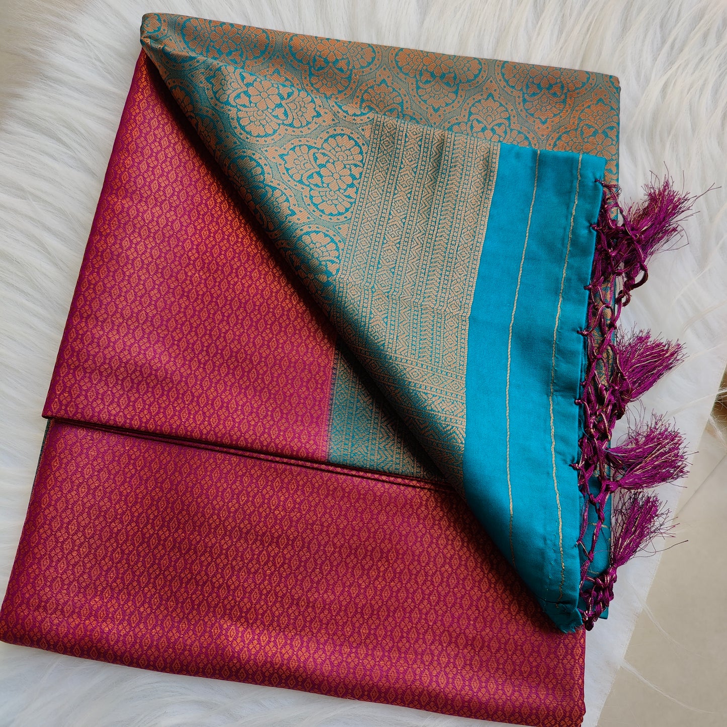 Premium Banarasi Soft Silk Saree Wine with Sapphire Blue