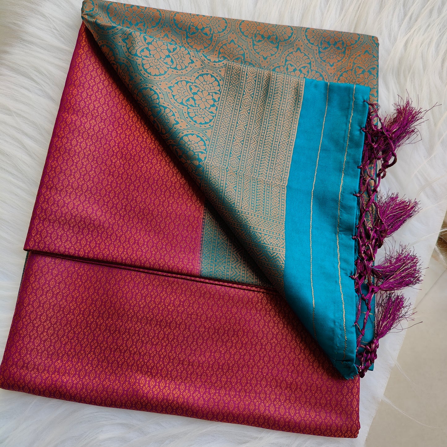 Premium Banarasi Soft Silk Saree Wine with Sapphire Blue