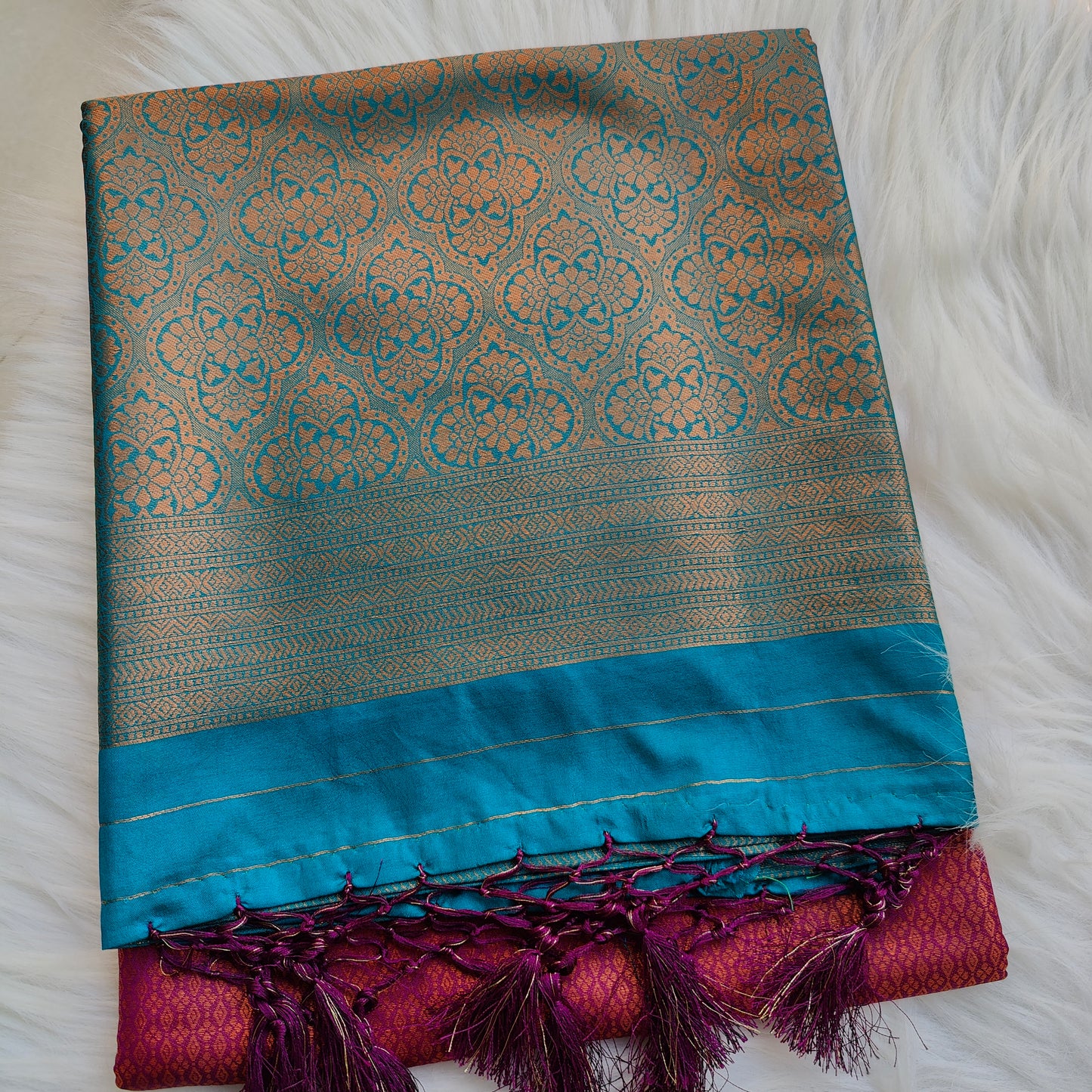 Premium Banarasi Soft Silk Saree Wine with Sapphire Blue