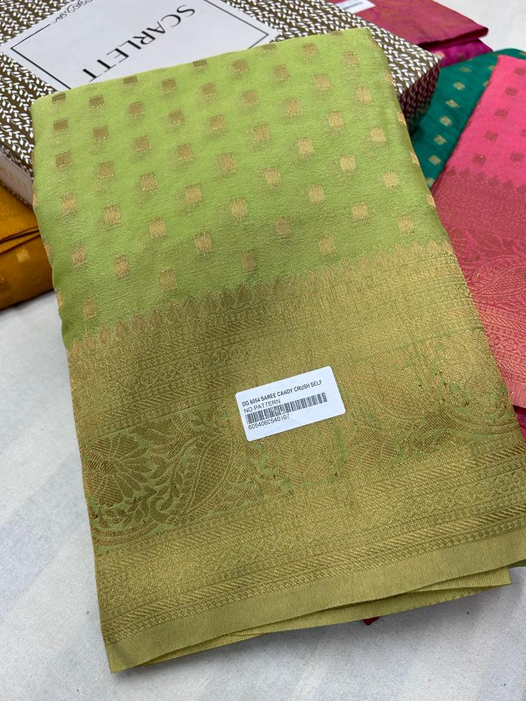 Banarasi Semi Georgette Saree With Small Butta Mehindi Green Color With Self Design