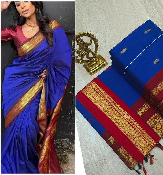 Kalyani Cotton Saree Blue Color