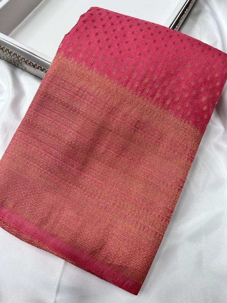 Banarasi Soft Khadi Georgette Saree With Small Butta Peach Color