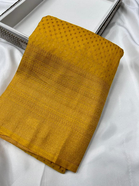 Banarasi Soft Khadi Georgette Saree With Small Butta Yellow Color