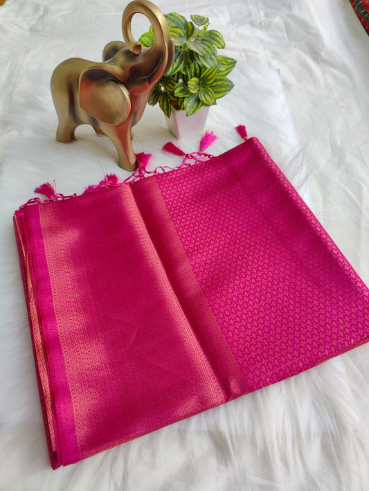 Premium Kubera Pattu Soft Silk Saree with Rani Pink Color Self