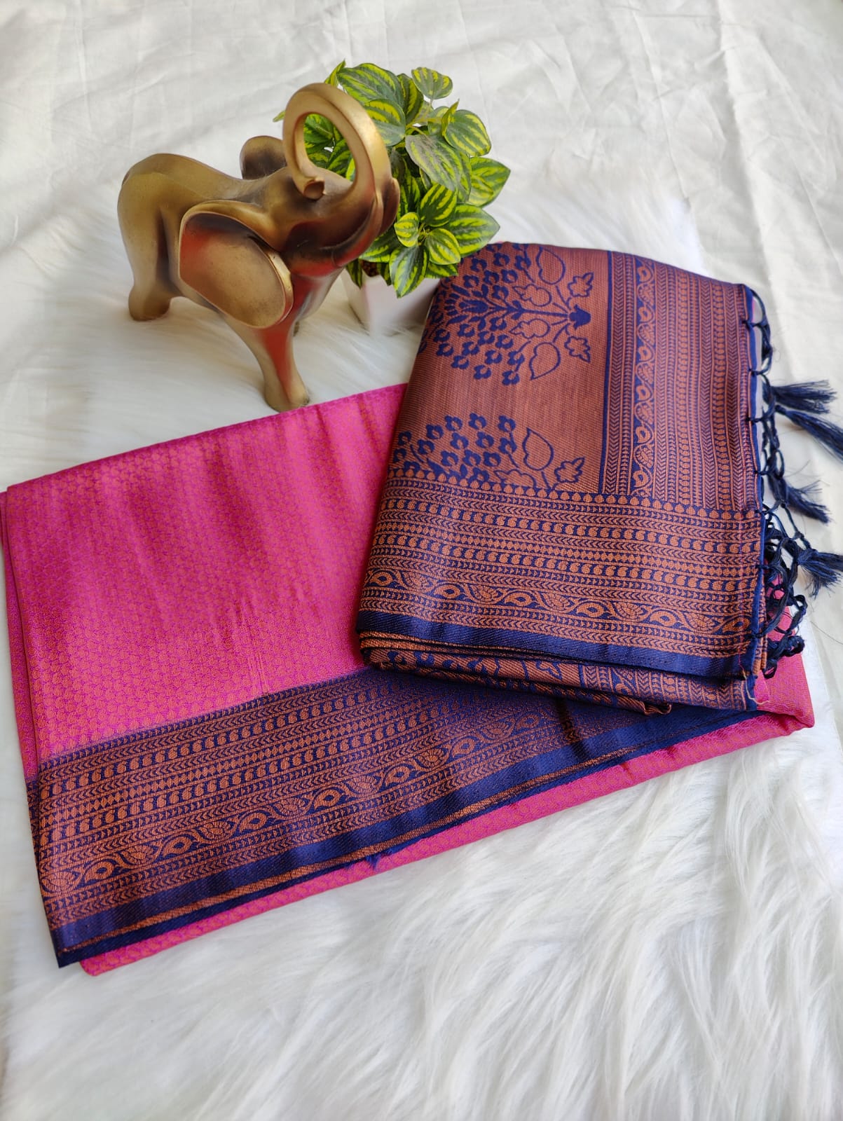 Premium Banarasi Soft Silk Saree With Dark Pink and Navy Blue