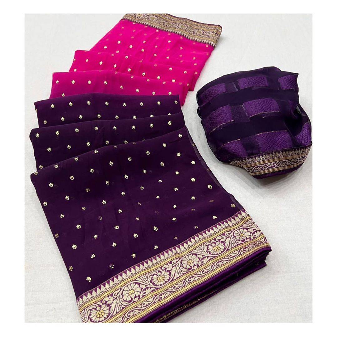 Soft Georgette Fancy Dual Tone Sarees Pink and Coffee Brown Color