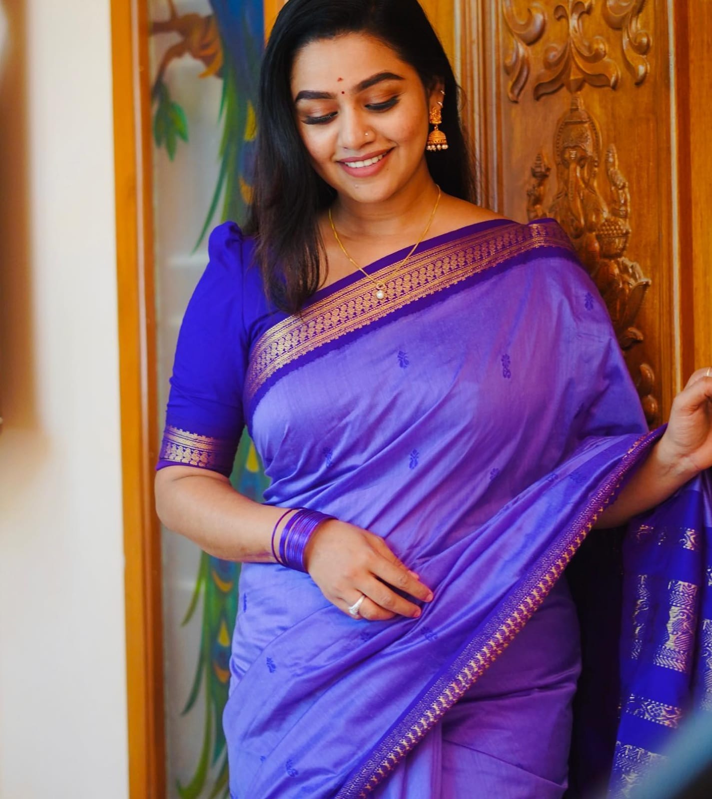 Kalyani Cotton Saree Velvet With Blue Color