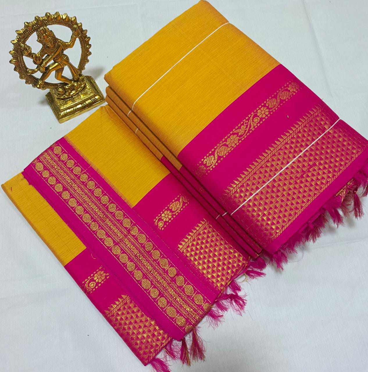 Kalyani Cotton Saree Yellow and Pink Color