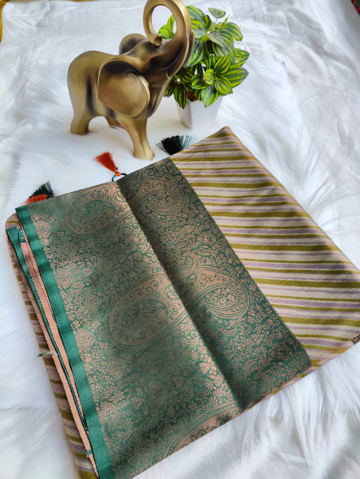 Premium Kubera Pattu Soft Silk Saree With Bottle Green Color