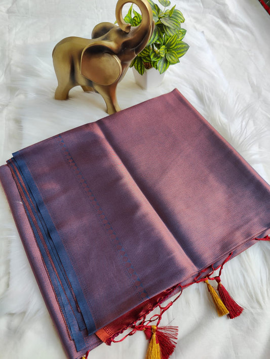 Pattu Soft Silk Saree With Grey and Maroon Color Contrast Blowse