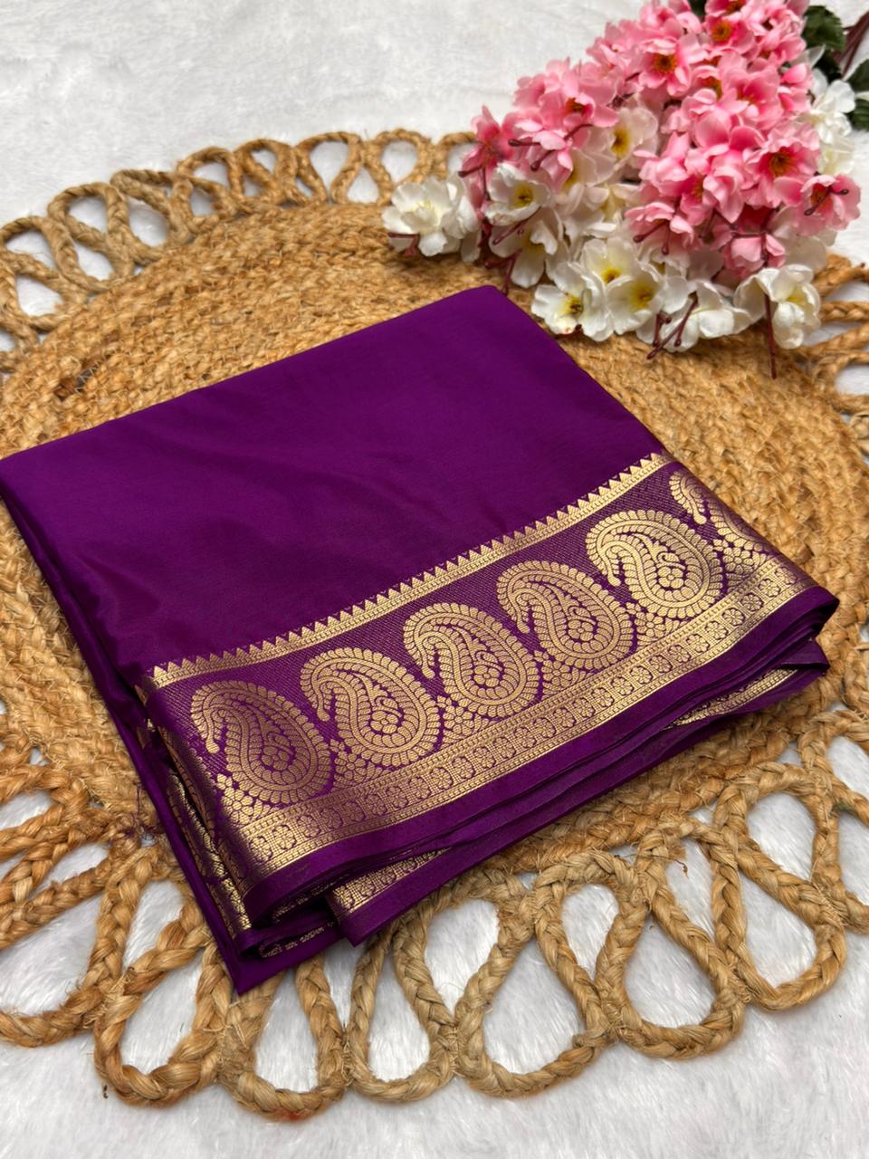Premium Mysore Crape with Mango border