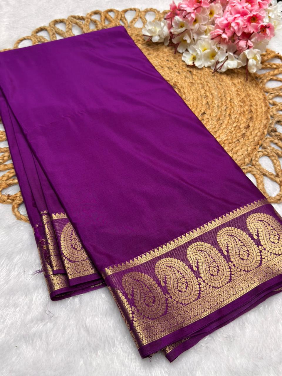 Premium Mysore Crape with Mango border