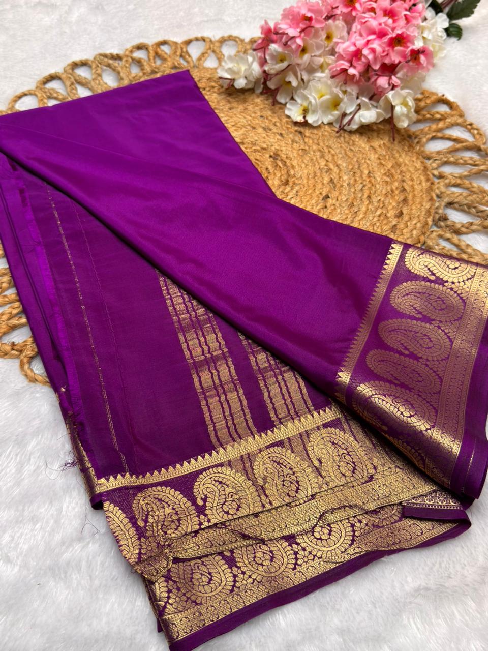 Premium Mysore Crape with Mango border