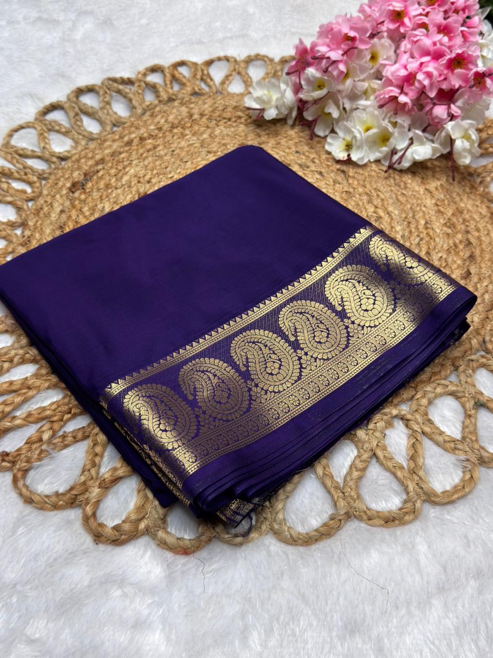 Premium Mysore Crape with Mango border