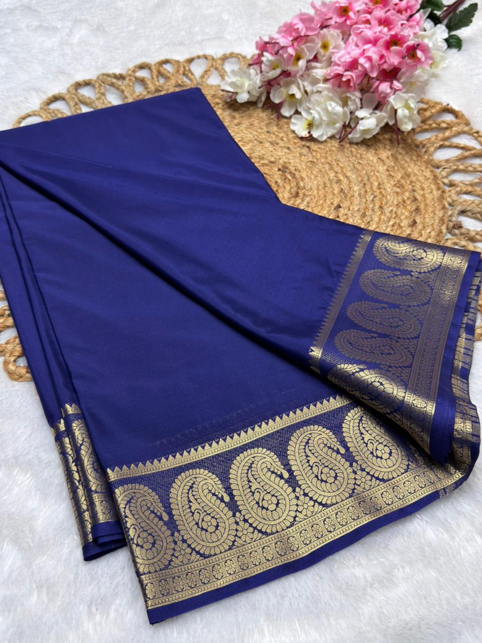 Premium Mysore Crape with Mango border