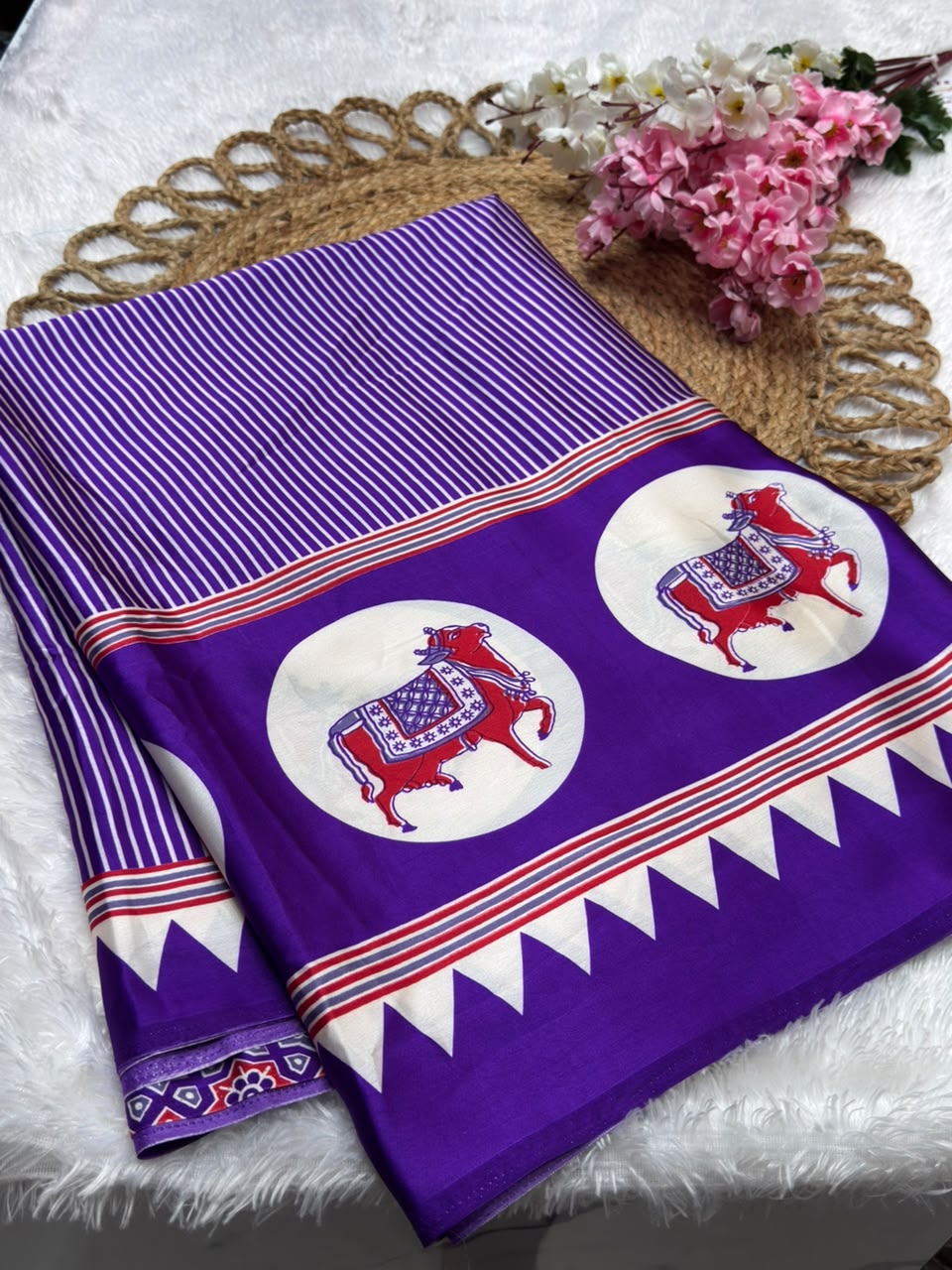 Semi Modal Silk Ajrak Print Pallu