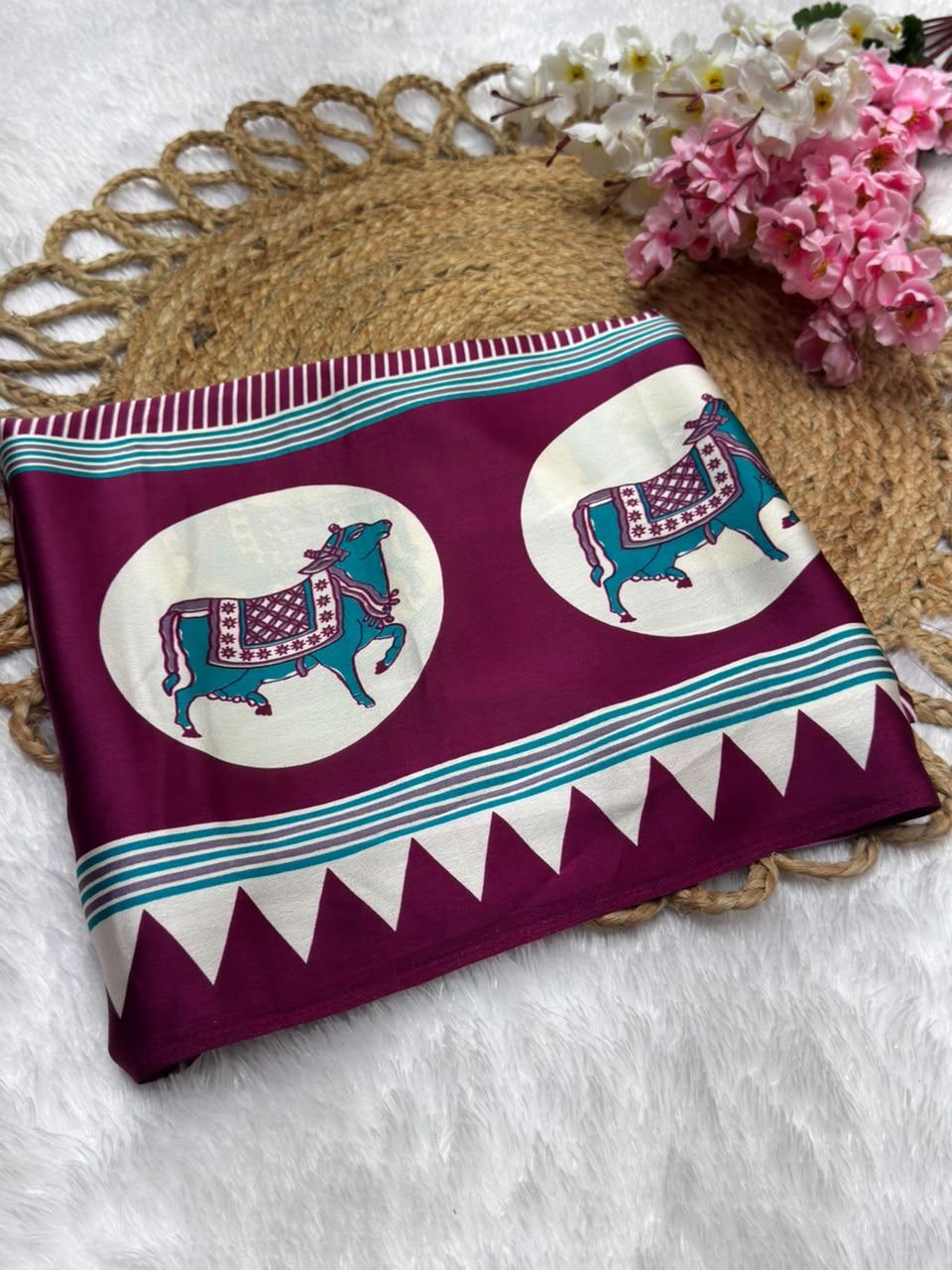Semi Modal Silk Ajrak Print Pallu