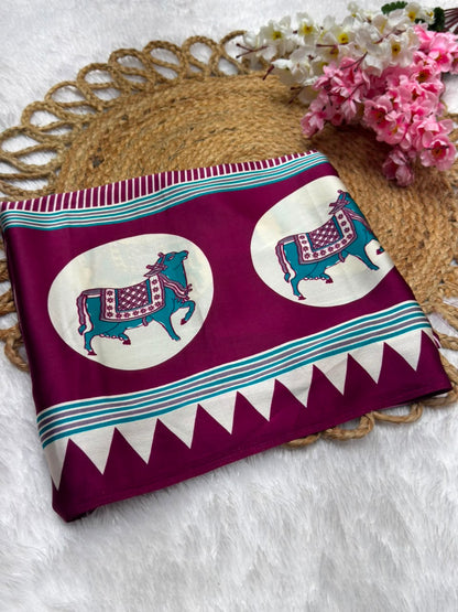 Semi Modal Silk Ajrak Print Pallu
