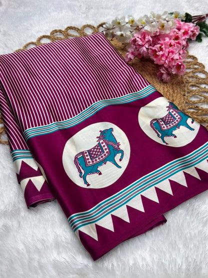 Semi Modal Silk Ajrak Print Pallu
