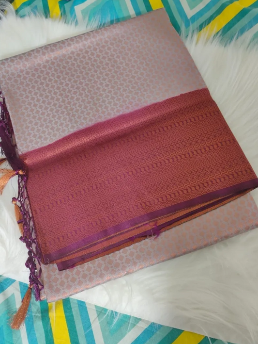 Kuberapattu soft silk saree with Grey and wine colour