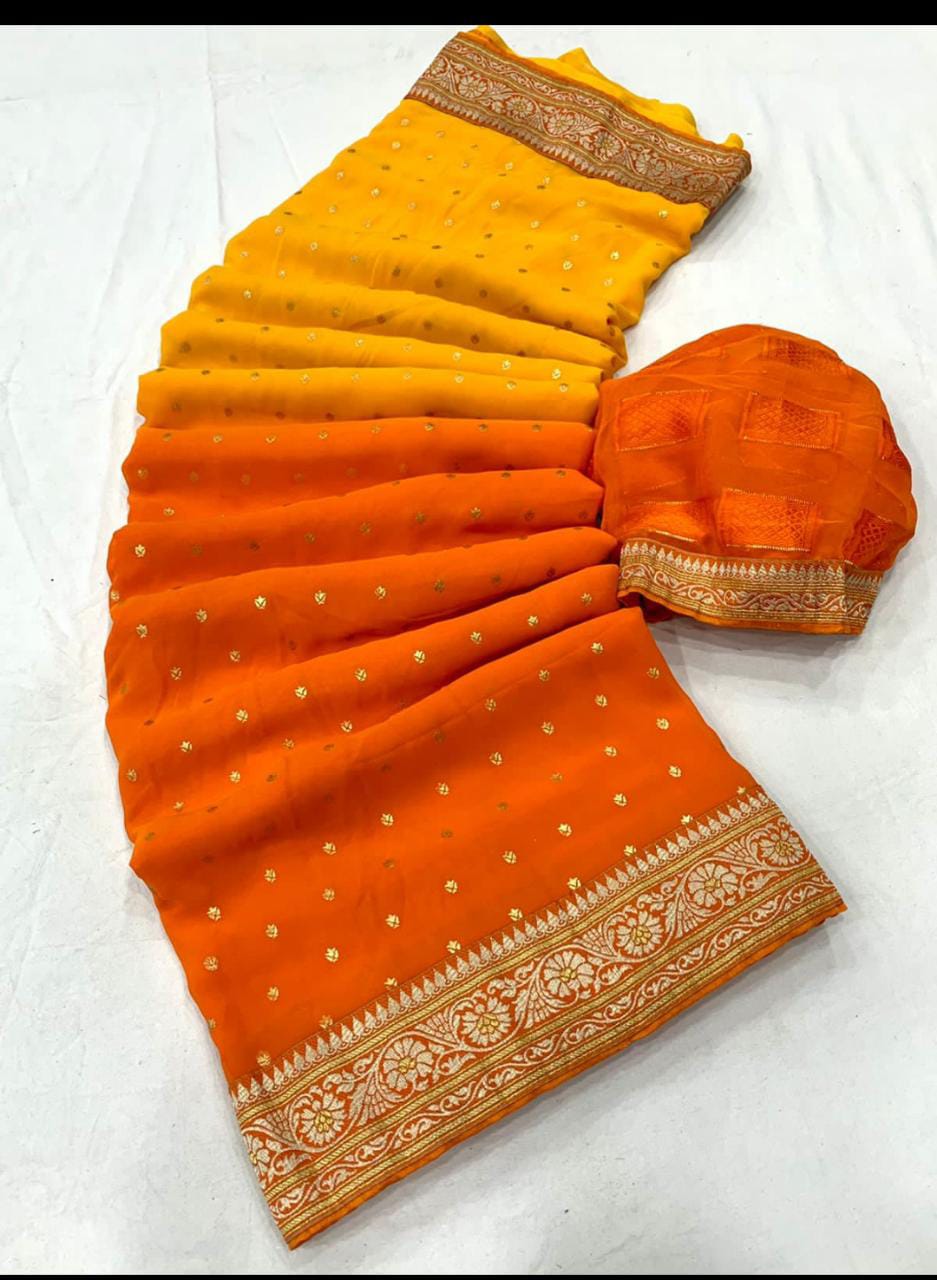 Soft Georgette Fancy Dual Tone Sarees Yellow and Orange Color