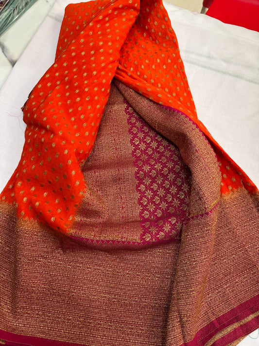 Premium Semi Khaddi Georgette With Orange and Pink