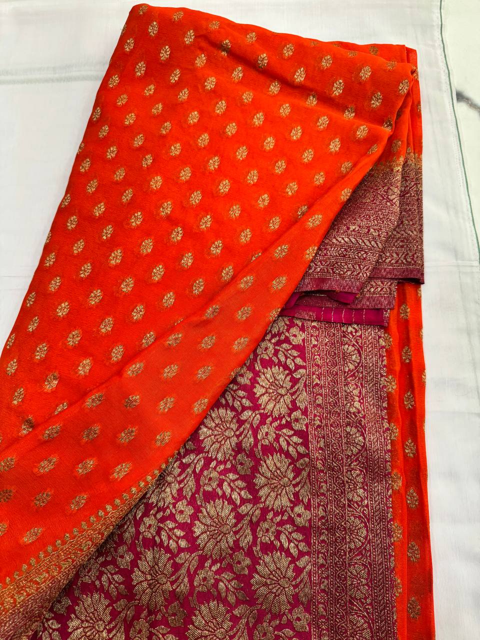 Premium Semi Khaddi Georgette With Orange and Pink