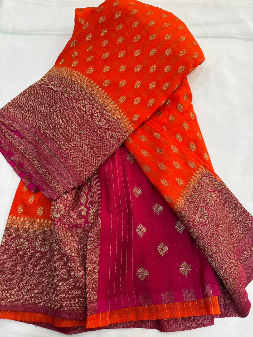 Premium Semi Khaddi Georgette With Orange and Pink