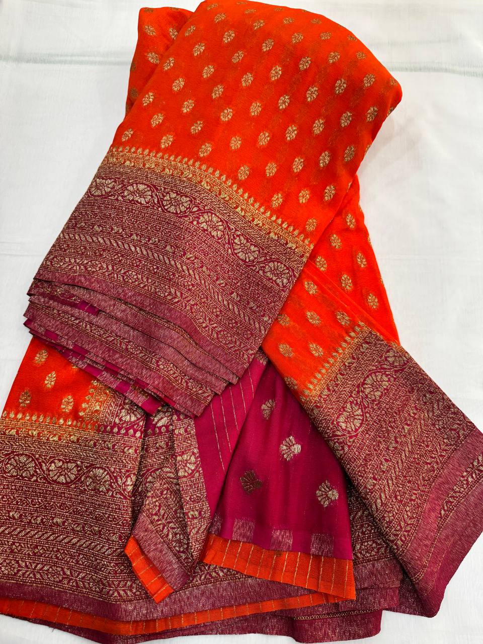 Premium Semi Khaddi Georgette With Orange and Pink