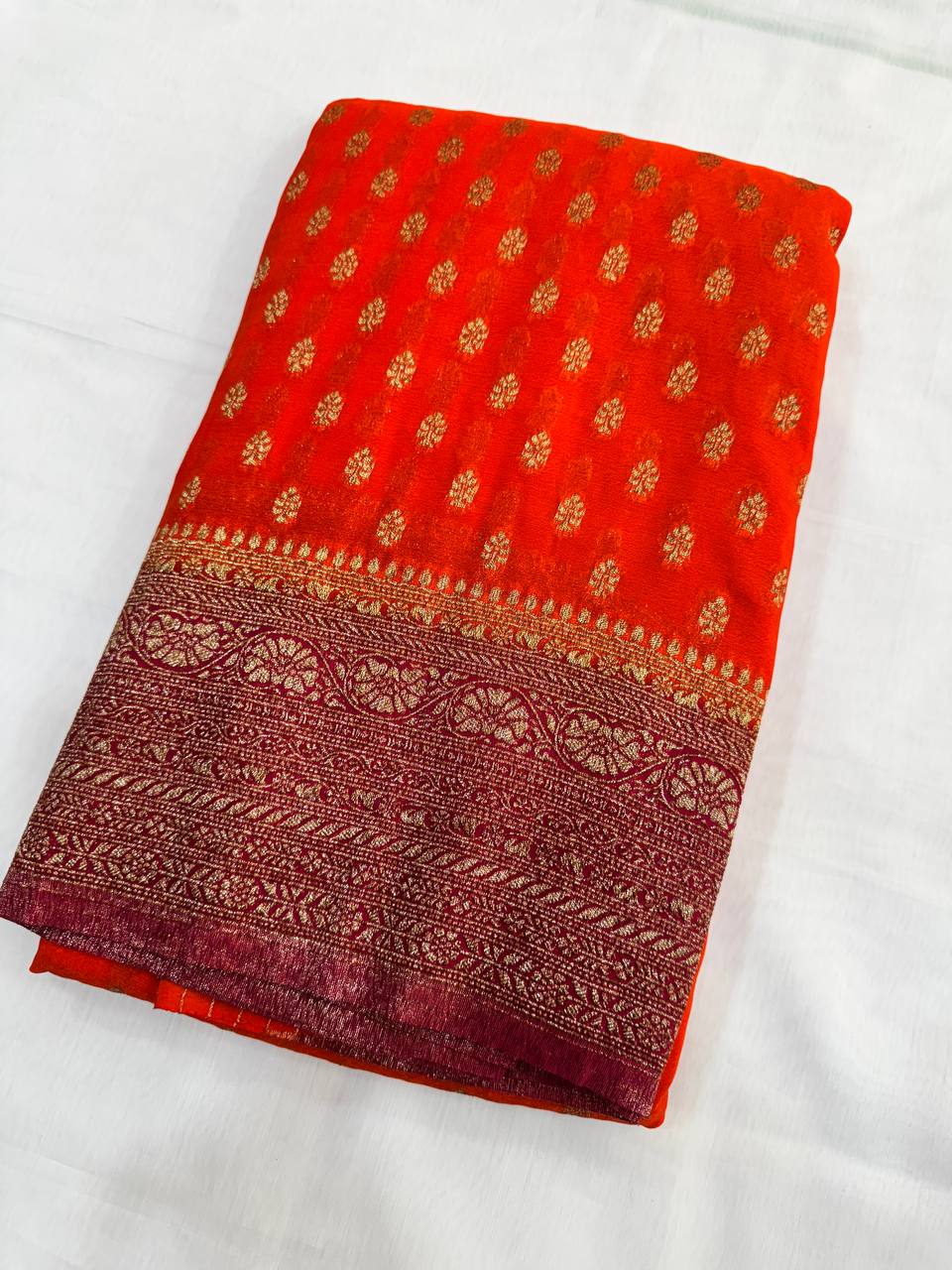 Premium Semi Khaddi Georgette With Orange and Pink