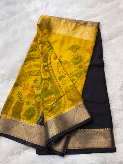 Premium Crepe with Half Kalamkari