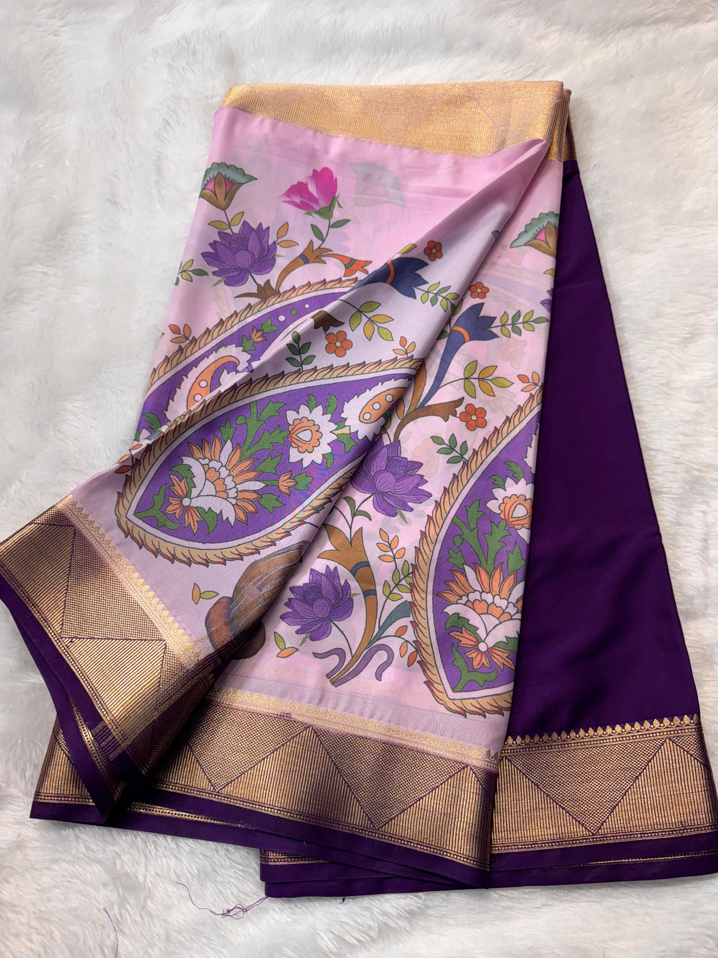 Premium Crepe with Half Kalamkari