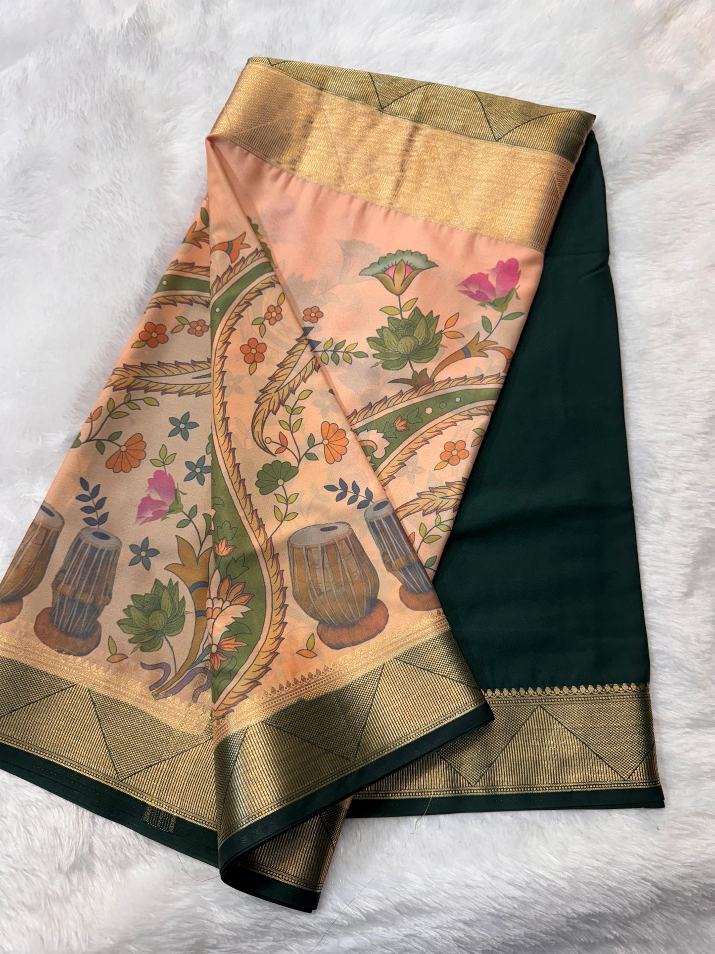 Premium Crepe with Half Kalamkari