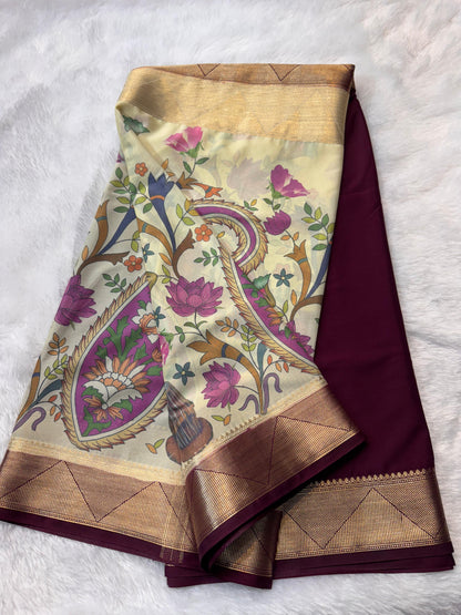 Premium Crepe with Half Kalamkari